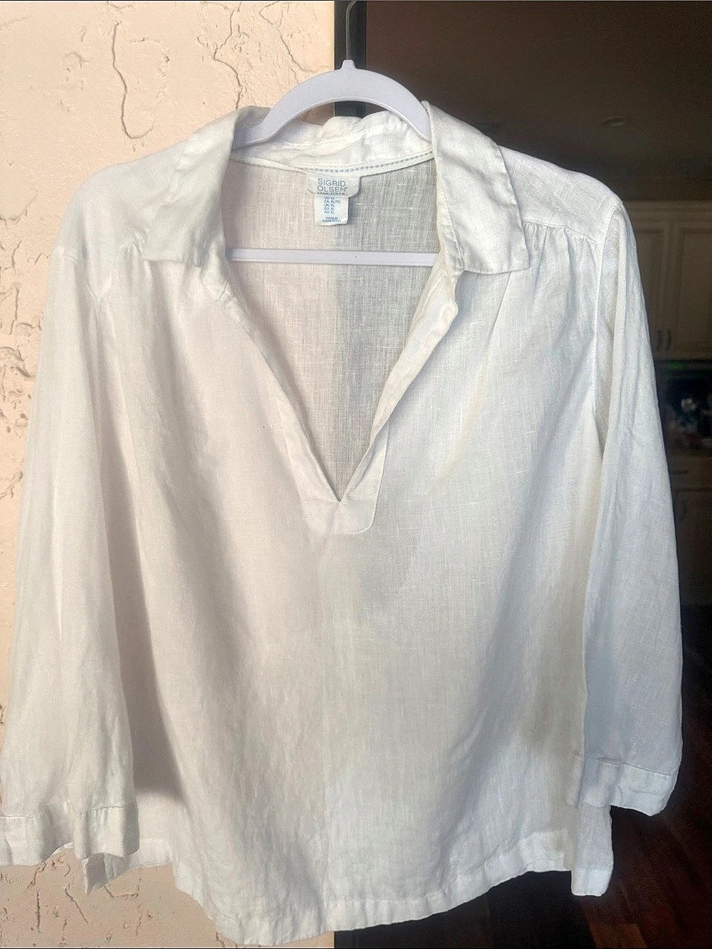 Sigrid Olsen White Tunic Top Size XL linen